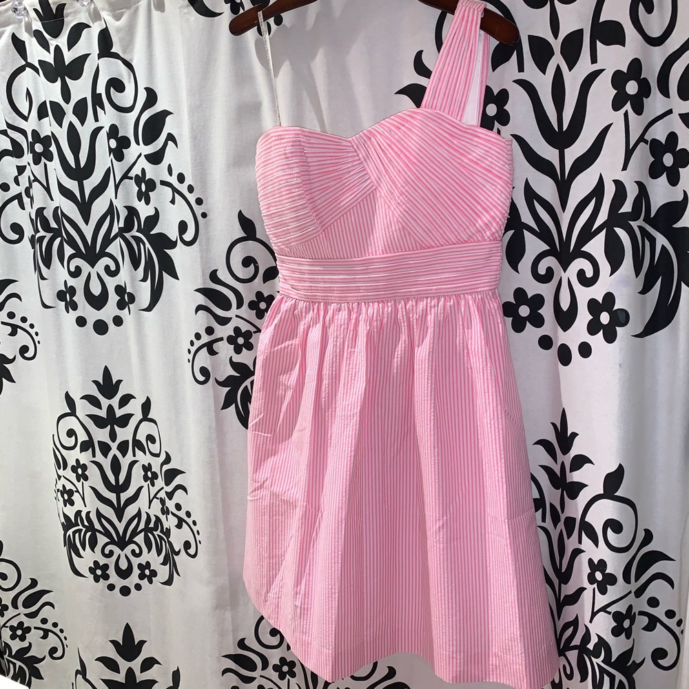 Lilly Pulitzer Addison Dress 1 Shoulder Seersucker